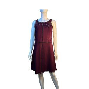 Ted Baker Burgundy Sleeveless Dress With Embroidered Floral Details Size 2 EUC